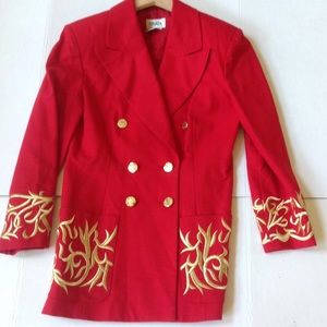 Vintage Red Gold Military Blazer Embroidered
